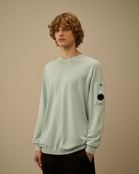 CP COMPANY COTTON CREPE CREWNECK LENS SWEATER