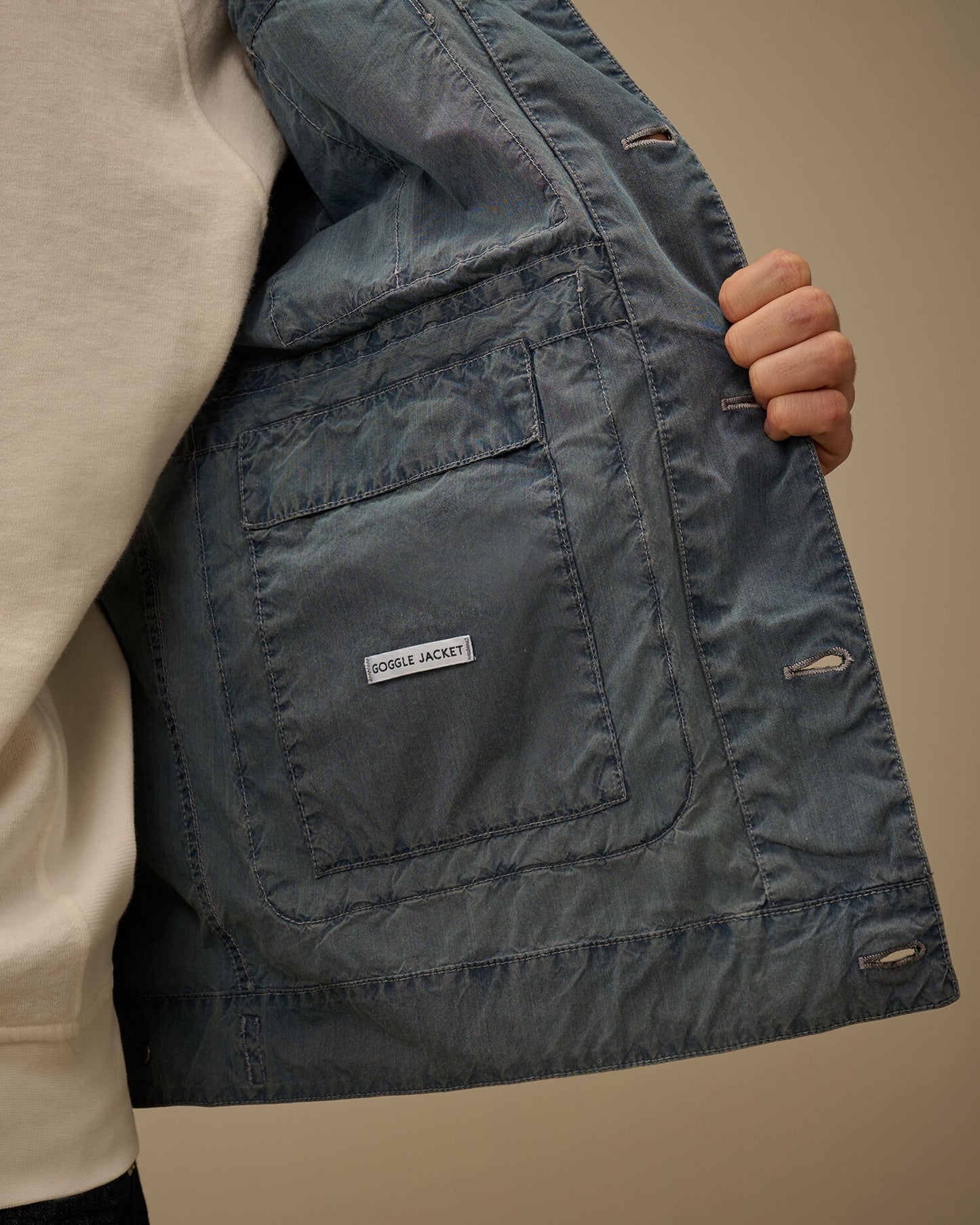 CP COMPANY 50 FILI INDIGO BLEACHED GOGGLE JACKET