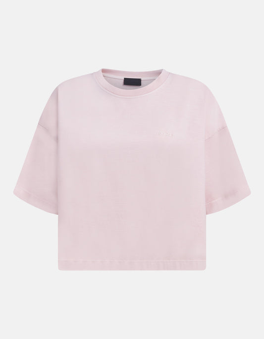 Dondup Damen Cropped-T-Shirt aus behandeltem Jersone mit Rundhalsausschnitt